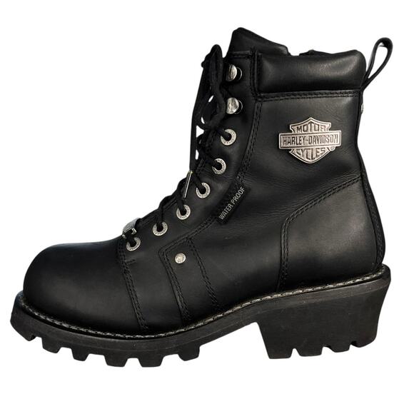 Harley Davidson Mens Black Leather Waterproof Biker Moto Boots Size US 8.5 - Picture 3 of 10
